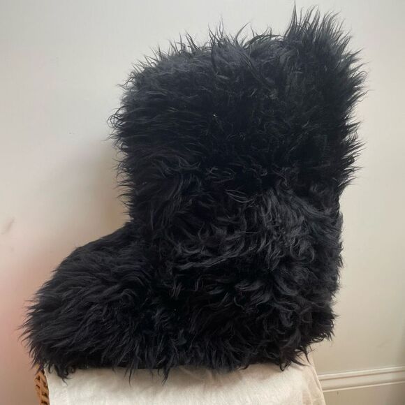 UGG Australia Tall Black Fluff Mama Boots 7 Shaggy Momma Wool Fluffy Rare Y2K - Picture 3 of 8